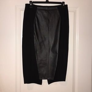 Black medium knit with leather panel pencil skirt